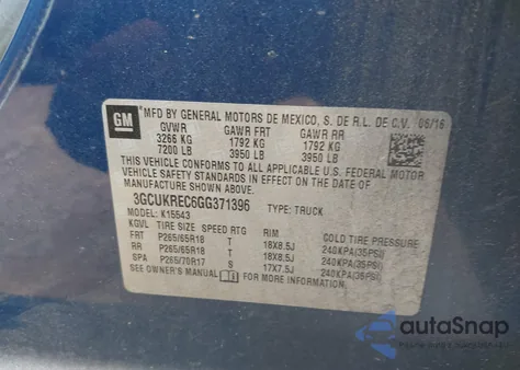 2016 Chevrolet Silverado 1500 2Lt z USA, uszkodzony, nr VIN 3GCUKREC6GG371396